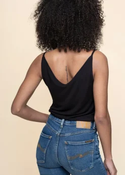 Débardeur noir en tencel - slip top triangle flow black