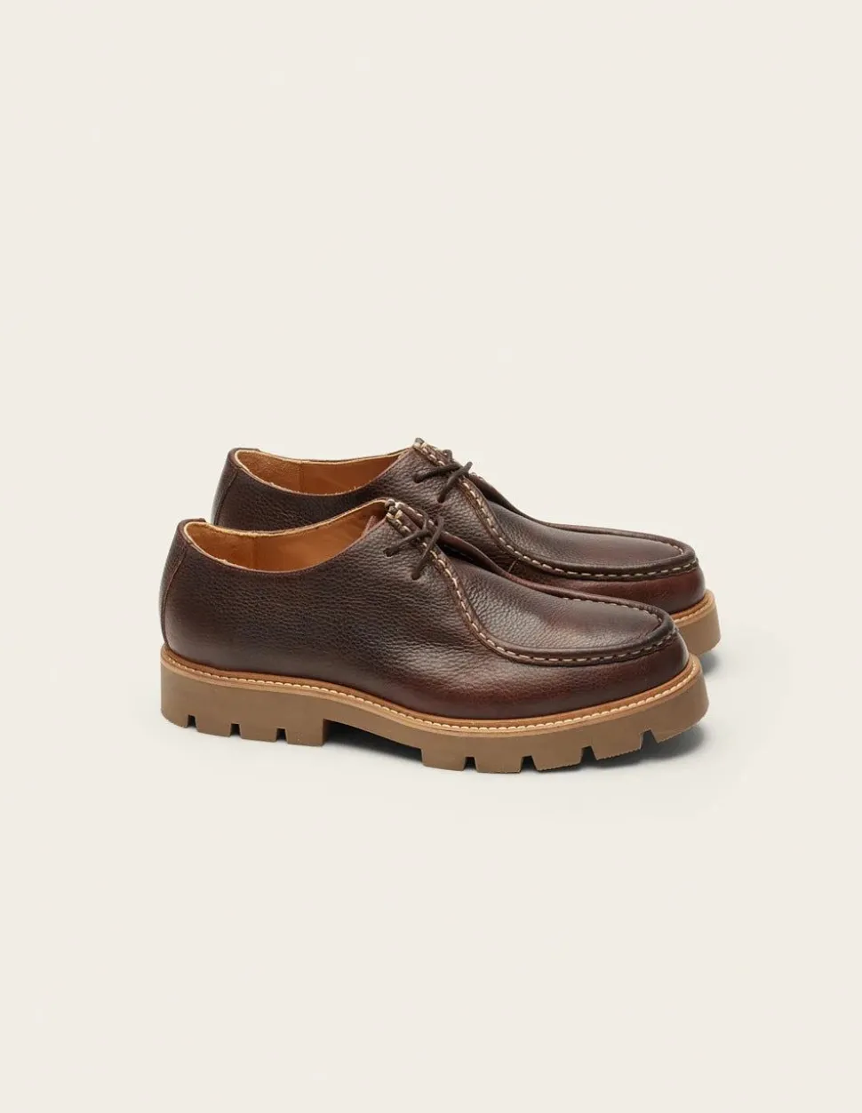 Derbies en cuir certifié | marron "gontran - pull-up grainé marron"
