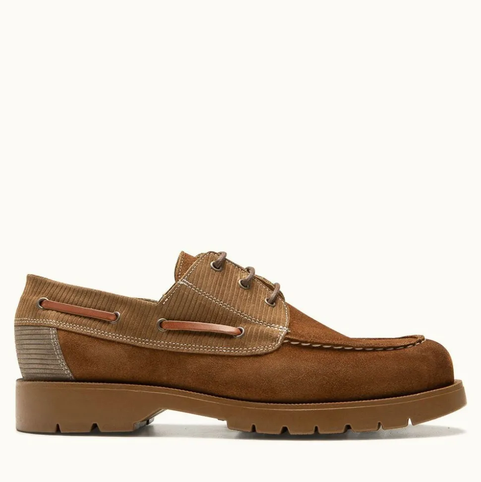 Derbies made in france en cuir de velours certifié | marron "donato cord cognac marron kaki"