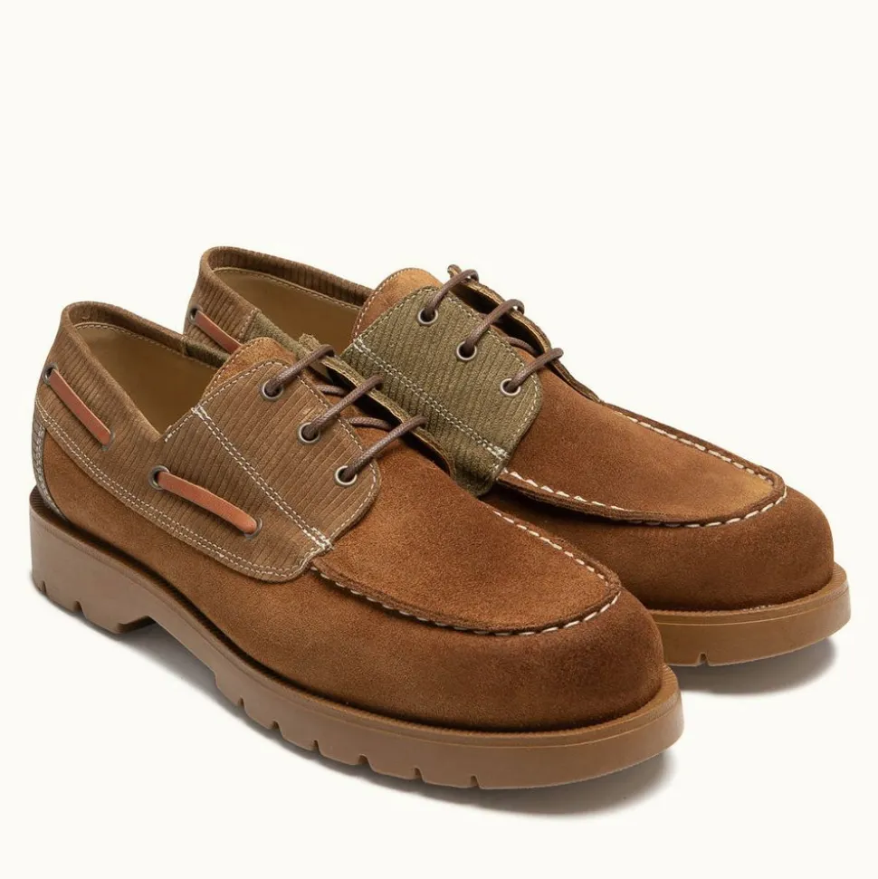 Derbies made in france en cuir de velours certifié | marron "donato cord cognac marron kaki"