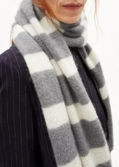 Echarpe en laine biologique et recyclée | gris "yukinaa stripes - iron cast-oatmilk"