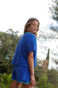 Ensemble éponge en coton bio | bleu klein et menthe