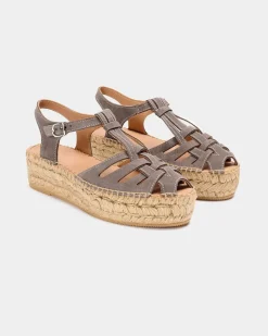 Espadrilles compensées en cuir certifié et jute |gris "bemol tos gris"