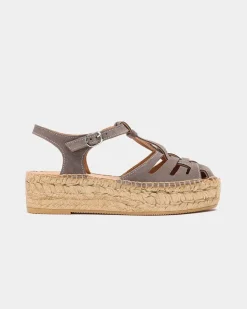 Espadrilles compensées en cuir certifié et jute |gris 