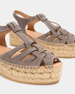 Espadrilles compensées en cuir certifié et jute |gris 