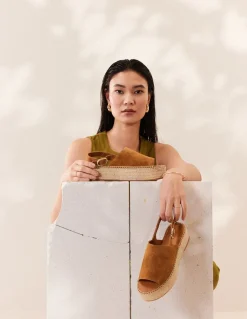 Espadrilles plateforme en cuir certifié | marron 