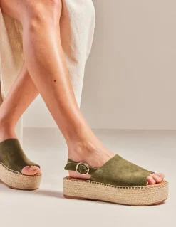 Espadrilles plateforme en cuir certifié | vert "espadrilles maya - suède sapin"