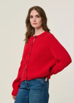 Gilet en laine et coton bio | rouge "selmaa - candy apple"