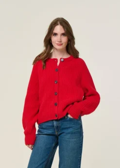 Gilet en laine et coton bio | rouge "selmaa - candy apple"