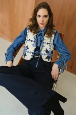 Gilet matelassé en coton bio | bleu et blanc 