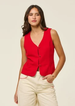 Gilet sans manches en coton bio | rouge 