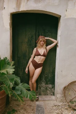 Haut de maillot de bain foulard en matières recyclées | marron 