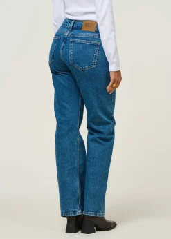 Jean droit en coton bio et recyclé | bleu "carry mid straight - stone vintage"