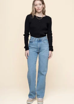 Jean droit large en coton bio | bleu 