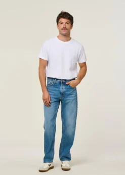 Jean droit large en coton bio | bleu délavé 
