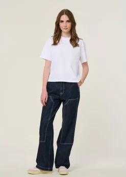 Jean en coton bio | bleu "wendy double knee denim pants - dark blue"