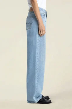Jean large taille basse en coton bio | bleu délavé 