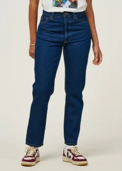 Jean mom en coton bio | bleu foncé "breezy britt 60s blue"