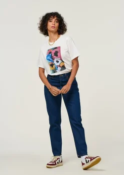 Jean mom en coton bio | bleu foncé "breezy britt 60s blue"