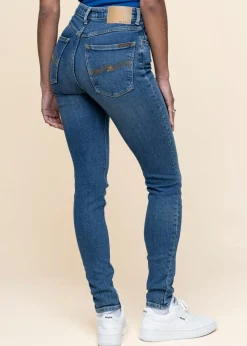 Jean skinny taille haute en coton bio | bleu 