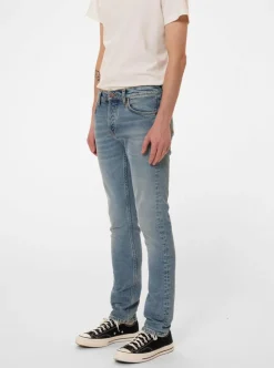 Jean slim en coton bio | bleu clair délavé 