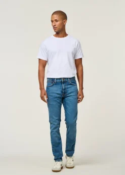Jean slim en coton bio | bleu clair "lean dean lost orange"