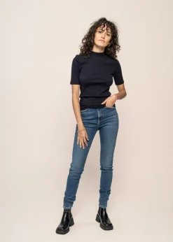 Jean slim en coton bio | bleu "mellow mae blue mud"
