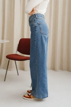 Jean évasé coton bio et recyclé | bleu "sara high loose - stone vintage"