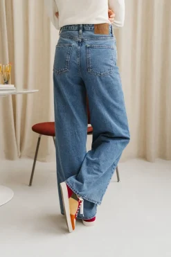 Jean évasé coton bio et recyclé | bleu "sara high loose - stone vintage"