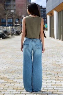 Jean évasé en coton bio | bleu 