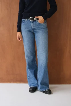 Jean évasé en coton recyclé | bleu "jane - rechange mid worn"