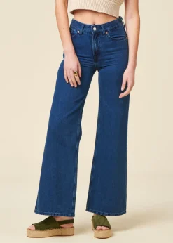Jean évasé léger en coton bio | bleu "jane - alex dark worn"