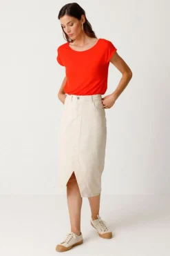 Jupe jean en coton bio | beige "aintzane creme"