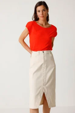 Jupe jean en coton bio | beige "aintzane creme"