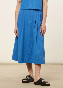 Jupe longue en coton bio et matières recyclées | bleu "checks midi skirt blue"