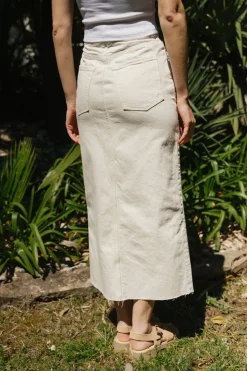 Jupe longue en denim de coton recyclé | blanc 