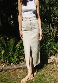 Jupe longue en denim de coton recyclé | blanc 