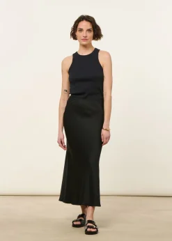 Jupe longue en satin ecovero | noir "lenovaa slip-skirt - black"