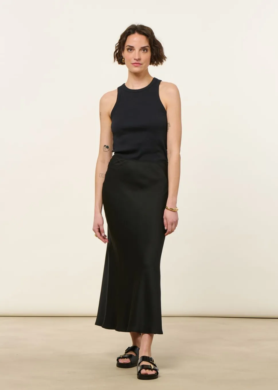 Jupe longue en satin ecovero | noir "lenovaa slip-skirt - black"