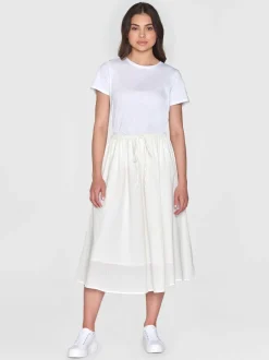Jupe midi en coton bio | rayé blanc 