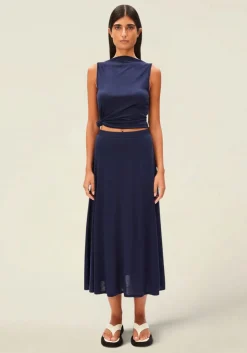 Jupe midi en tencel | marine 