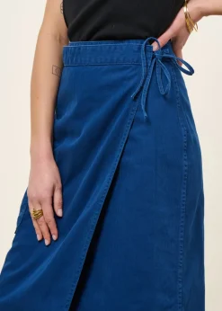 Jupe portefeuille en coton bio | bleu chevrons "irma skirt herringbone - blue"