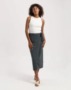 Jupe portefeuille en tencel | gris "hanna tencel wrap skirt hs - woodland gray"