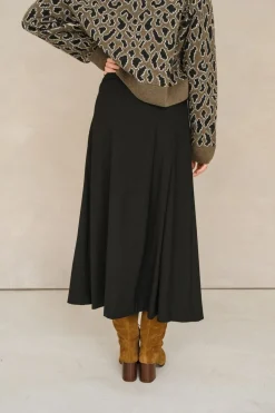 Jupe évasée en laine certifiée | noir "black bahia skirt - black"
