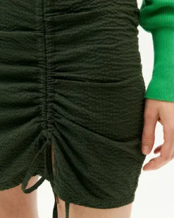 Jupe verte forêt à fente en coton bio - green seersucker rachel skirt