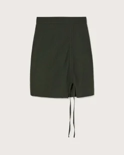Jupe verte forêt à fente en coton bio - green seersucker rachel skirt