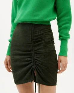 Jupe verte forêt à fente en coton bio - green seersucker rachel skirt