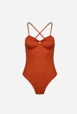 Maillot une pièce terracotta en recyclé - freya