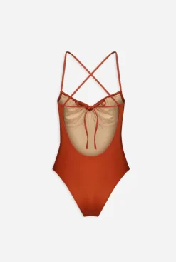 Maillot une pièce terracotta en recyclé - freya
