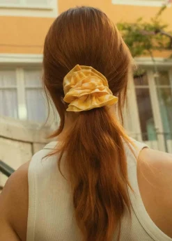 Maxi chouchou en matière upcyclée | vichy jaune - jaune
